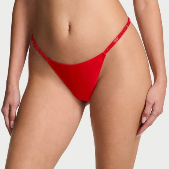 SMALL {Victoria's Secret} Red Satin {Bow} Thong - Picture 4 of 6